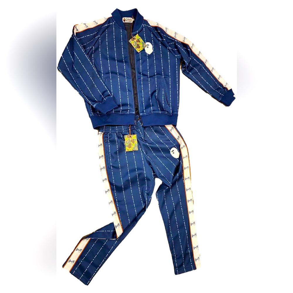 A Bathing Ape Text Stripe Jersey Full Tracksuit